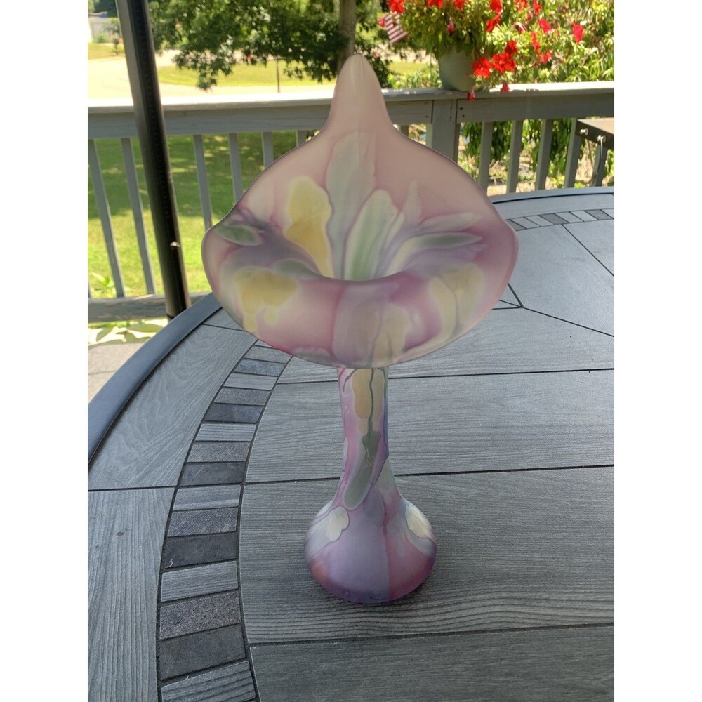 VTG Hand Blown Drip Satin Jack in the Pulpit Art Nouveau Tulip Vase Rueven Glass